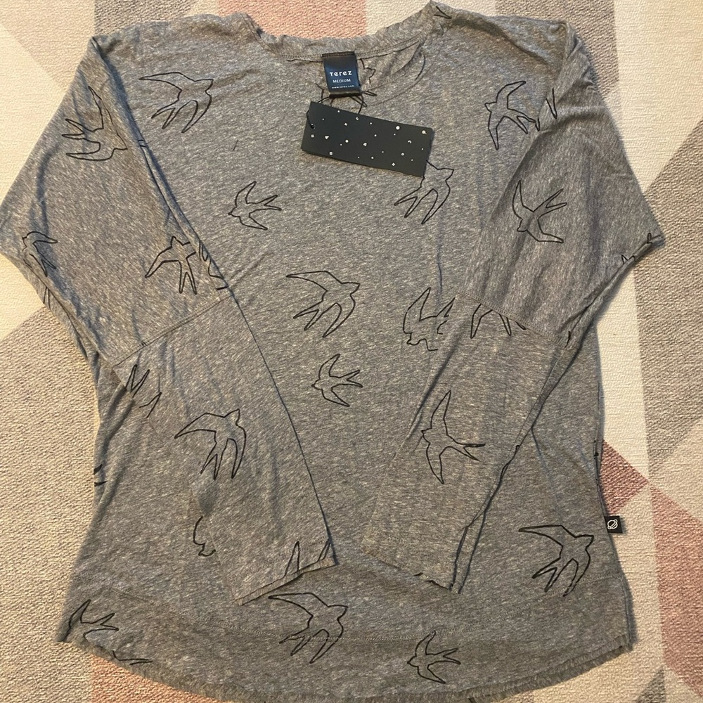 Terez Burnout Top Gray w/doves Size M